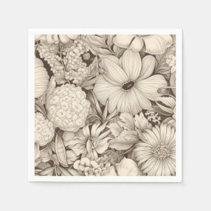 Guardanapo De Papel Padrão de Sepia Floral Vintage (8)