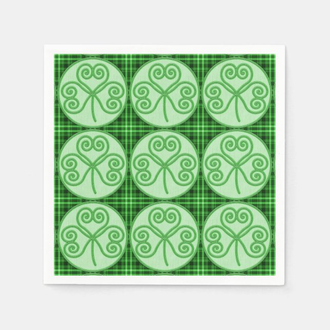 Guardanapo De Papel Padrão de Shamrock verde e Xadrez preta Napkins (Frente)