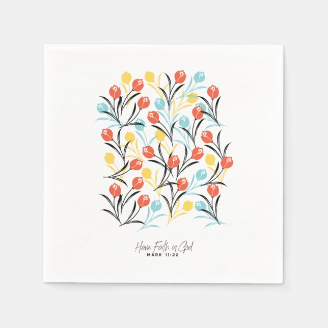 Guardanapo De Papel Padrão de Tulipas Vibrante Design Floral em Branco (Frente)