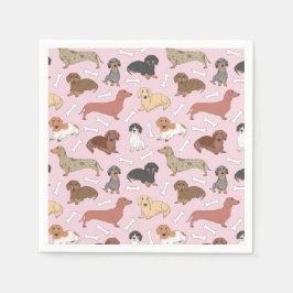 Guardanapo De Papel padrão de variedade dachshund a rosa