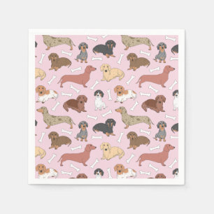 Guardanapo De Papel padrão de variedade dachshund a rosa