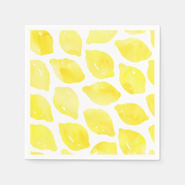 Guardanapo De Papel Padrão de Verão Amarelo Amarelo-Limão-Aquarela (Frente)