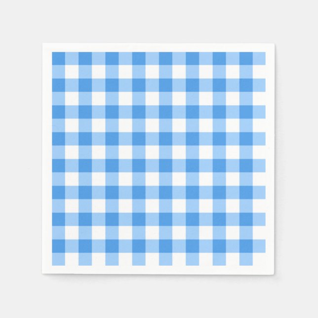 Guardanapo De Papel Padrão De Verificação De Gingham Azul E Branco (Frente)