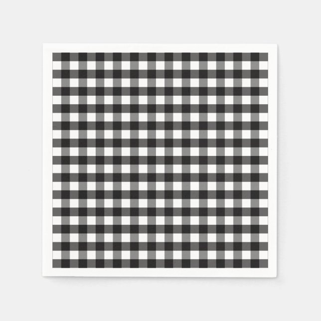 Guardanapo De Papel Padrão de Verificação de Gingham Branco Preto (Frente)