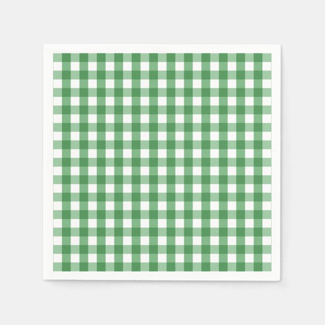 Guardanapo De Papel Padrão de Verificação de Gingham Branco Verde (Frente)
