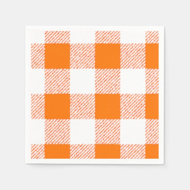 Guardanapo De Papel Padrão de Verificação de Gingham Laranja (Frente)