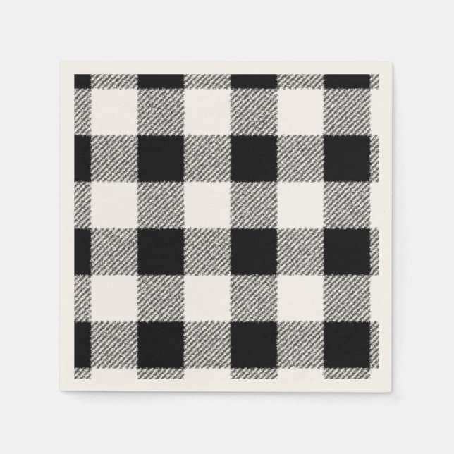 Guardanapo De Papel Padrão de verificação de Gingham preto e branco (Frente)
