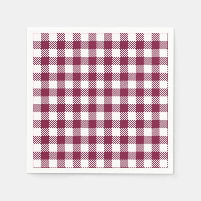 Guardanapo De Papel Padrão de Xadrez de Gingham Vermelho Escuro (Frente)