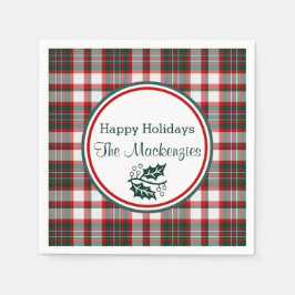 Guardanapo De Papel Padrão de Xadrez de Natal Claro Personalizado
