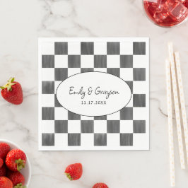 Guardanapo De Papel Padrão de Xadrez Preto Pintado Casamento