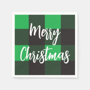 Guardanapo De Papel Padrão de Xadrez Verde Feliz Natal