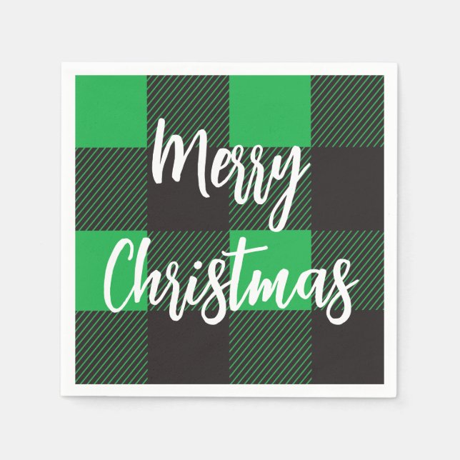 Guardanapo De Papel Padrão de Xadrez Verde Feliz Natal (Frente)
