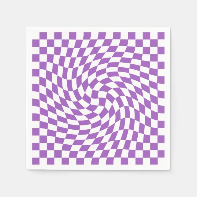 Guardanapo De Papel Padrão de xadrez xadrezado roxo e branco  (Frente)