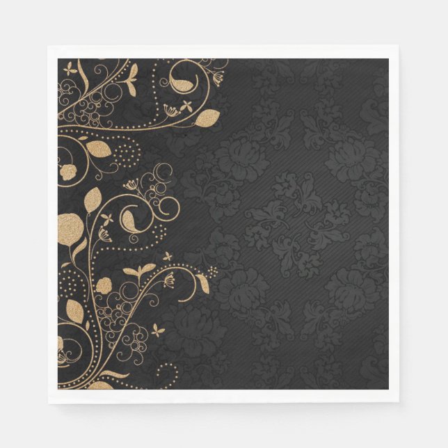 Guardanapo De Papel Padrão Decorativo Preto e Dourado (Frente)