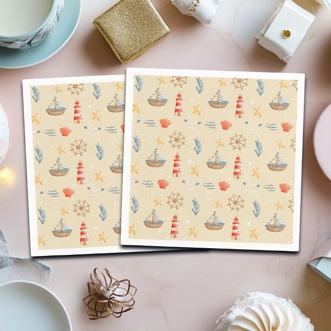 Guardanapo De Papel Padrão do Farol de Barcos Náuticos Boho (Criador carregado)