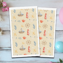 Guardanapo De Papel Padrão do Farol de Barcos Náuticos Boho