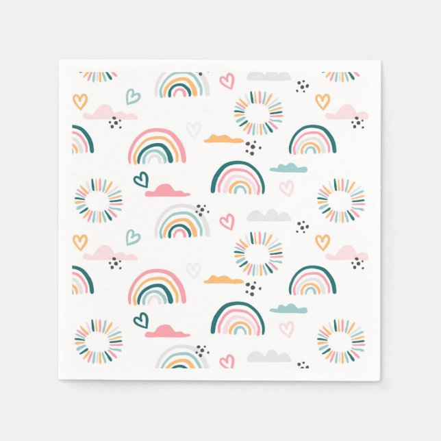 Guardanapo De Papel Padrão do Rainbows e Corações (Frente)
