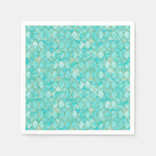 Guardanapo De Papel Padrão Dourado e Aqua Maroccan