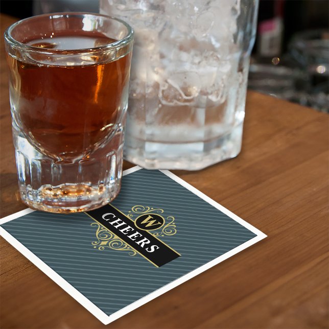 Guardanapo De Papel Padrão Elegante de Listras Finas Preto e Cinza (Criador carregado)