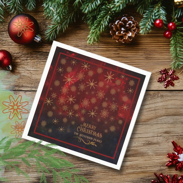 Guardanapo De Papel Padrão Elegante DOURADO Feliz Natal (Elegant Pattern RED GOLD Merry Christmas Napkins)