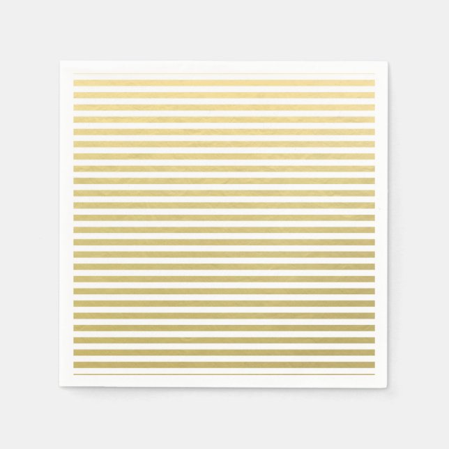 Guardanapo De Papel Padrão Faux Gold Foil White Stripes (Frente)