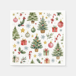 Guardanapo De Papel Padrão Festivo de Natal Aquarela Alegre
