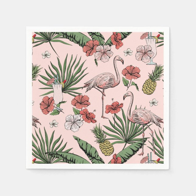 Guardanapo De Papel Padrão Flamingo Tropical Rosa (Frente)