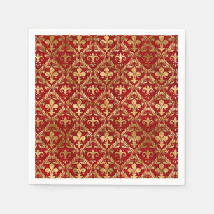 Guardanapo De Papel Padrão Fleur-de-lis vermelho luxuoso