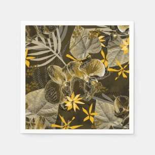 Guardanapo De Papel Padrão floral amarelo-acastanhado de aquarelas.