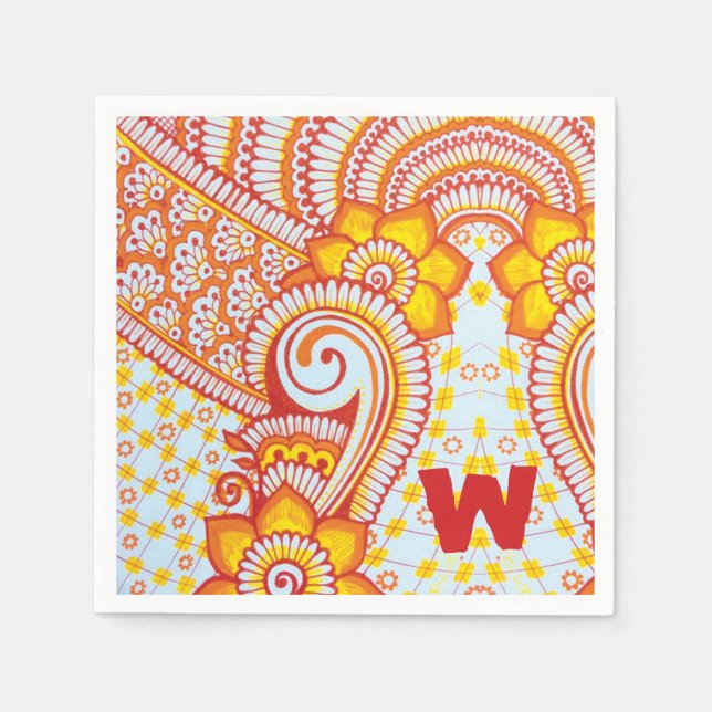 Guardanapo De Papel Padrão Floral Amarelo Amarelo-Amarelo-Vermelho-Fog (Frente)