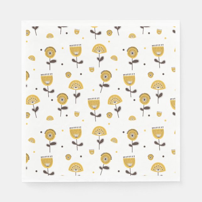 Guardanapo De Papel Padrão Floral Amarelo do meio século (Frente)