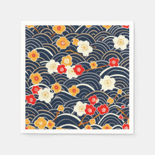 Guardanapo De Papel Padrão Floral Ameixa Onda Japonesa Azul Marinho