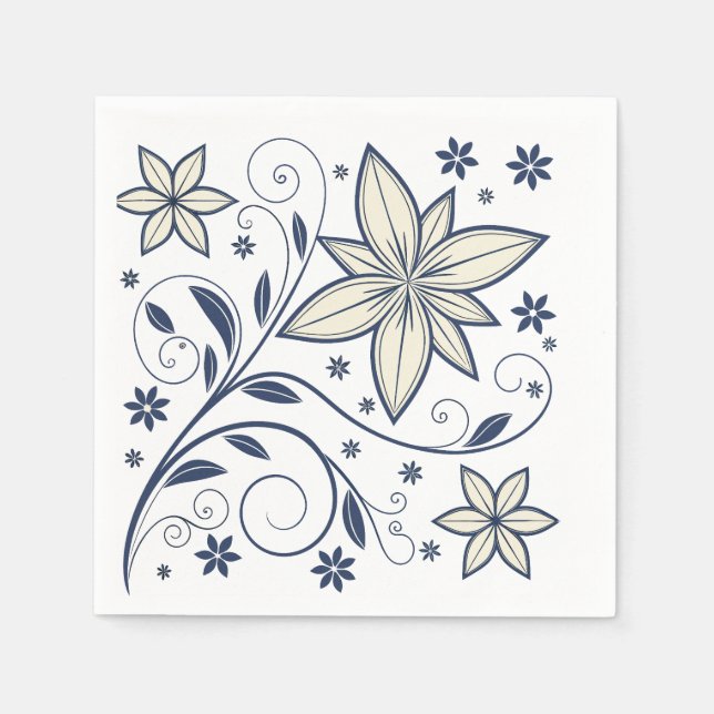 Guardanapo De Papel Padrão Floral Azul do Marinho Elegante | (Frente)