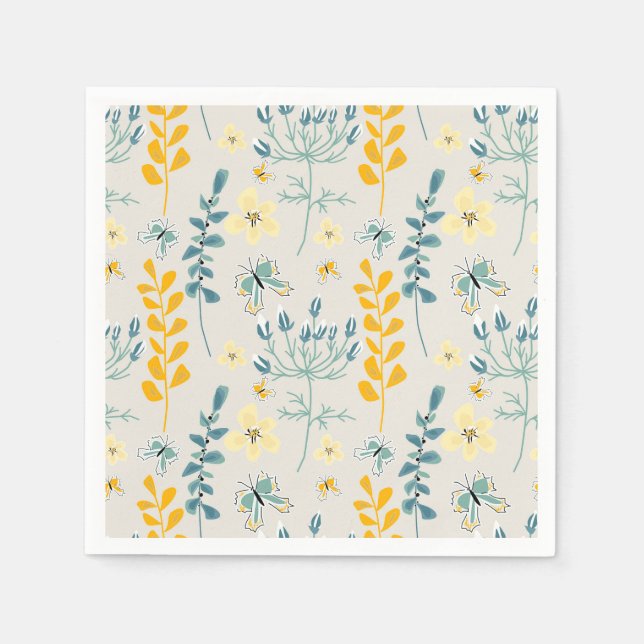 Guardanapo De Papel Padrão floral bonito com borboletas (Frente)