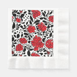 Guardanapo De Papel Padrão Floral bonito em Vermelho, Preto e Branco