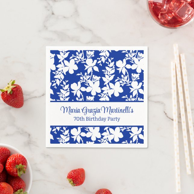 Guardanapo De Papel Padrão Floral Branco Azul-Chic Elegante (Insitu)