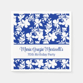 Guardanapo De Papel Padrão Floral Branco Azul-Chic Elegante