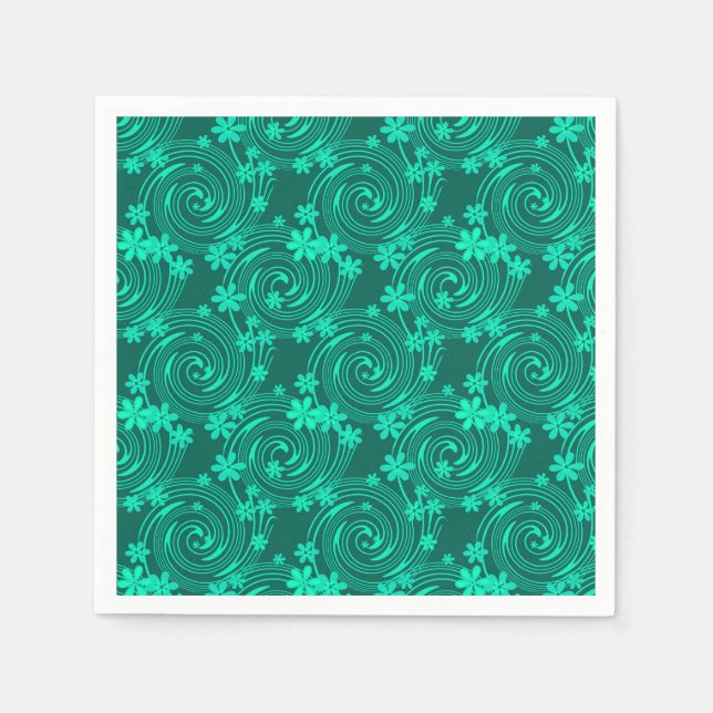 Guardanapo De Papel padrão floral brilhante de turquesa verde (Frente)