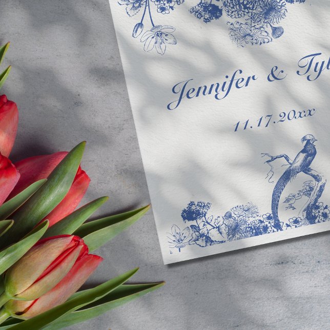 Guardanapo De Papel Padrão Floral Chinês Azul e Branco com Pássaro (Criador carregado)