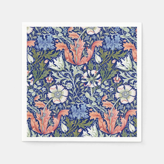 Guardanapo De Papel Padrão Floral Compton 1896 Azul Fundo Morris (Frente)