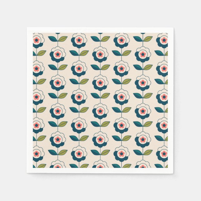 Guardanapo De Papel Padrão Floral da Turquesa Retroativa (Frente)