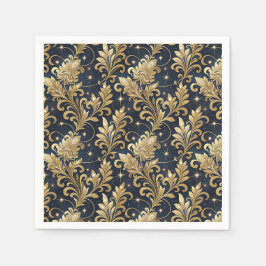 Guardanapo De Papel Padrão Floral de Damasco Luxuoso Dourado e Preto