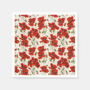 Guardanapo De Papel Padrão Floral de Papoula Vermelha Vintage Arte Bot