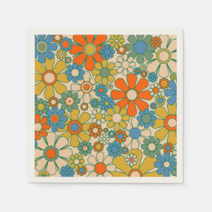 Guardanapo De Papel Padrão Floral do Jardim Retro 60s 70s