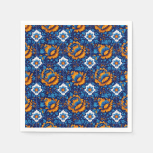 Guardanapo De Papel Padrão Floral do ornamentado em Azulejos Azuis e L