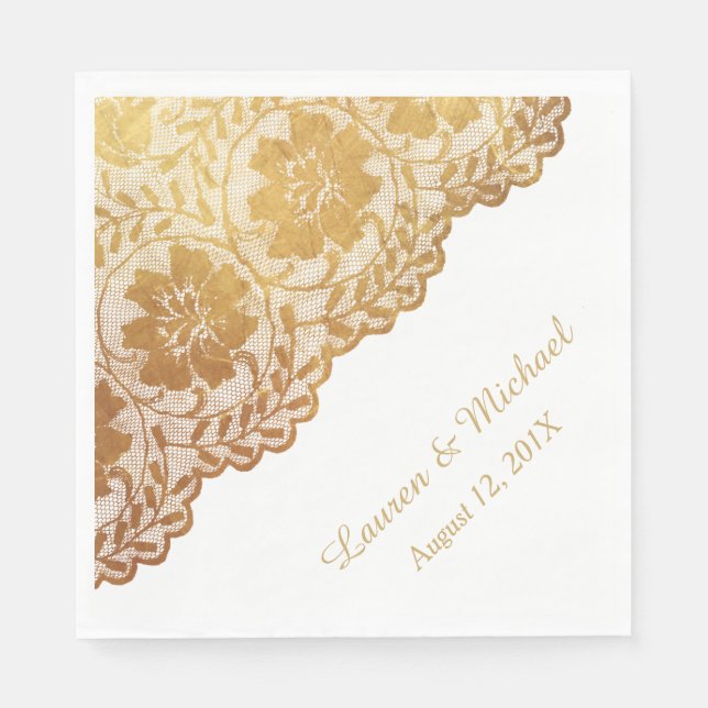 Guardanapo De Papel Padrão Floral Dourado Antiquado Casamento Faux Lac (Frente)