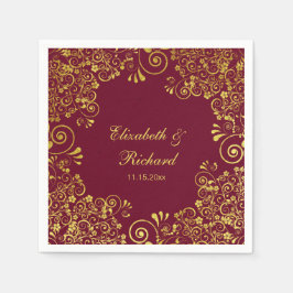 Guardanapo De Papel Padrão Floral Dourado Clássico de Burgundy