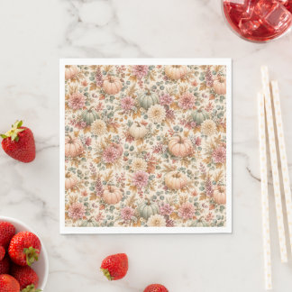 Guardanapo De Papel Padrão Floral e de Abóbora da Colheita Suave