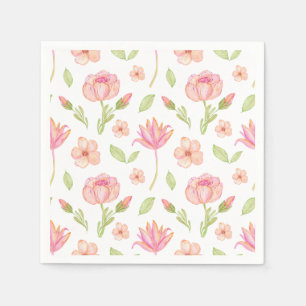 Guardanapo De Papel Padrão Floral Elegante com Peônias e Lírios Rosa
