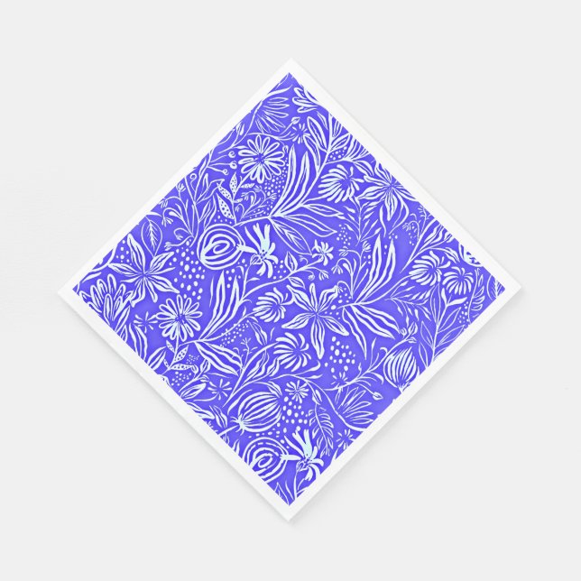 Guardanapo De Papel Padrão Floral Favorito, Azul Periwinkle, (Quina)